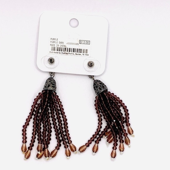 Charming Charlie Earrings Dark Purple Tassels New - Picture 4 of 7